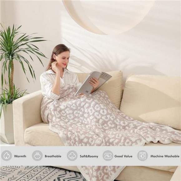 Throw Blanket, Leopard Print Ultra Soft Fleece Blanket (50"x60", Cream) - Picture 2 of 6